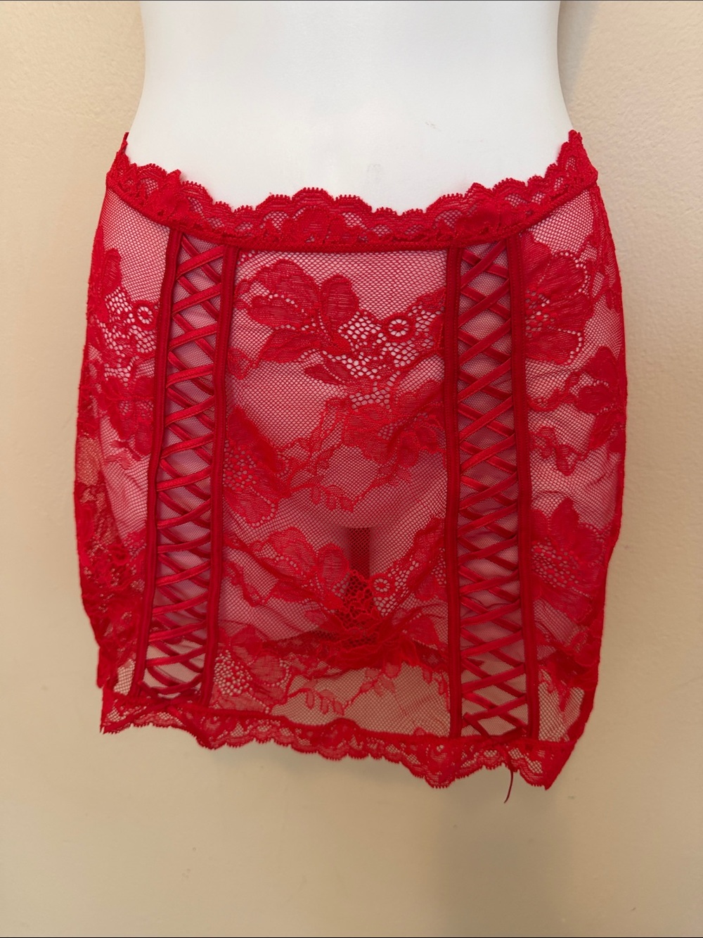 Victoria's Secret Red Lace Sheer Mini Slip